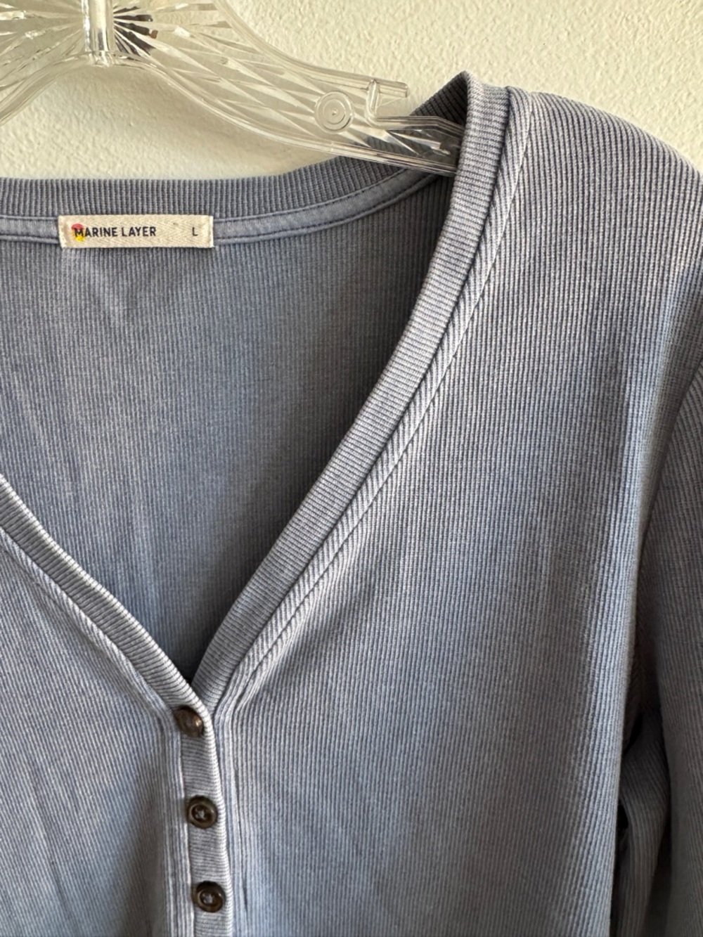 Marine Layer Women’s Dusty Blue Long Sleeve Henley Size L Coastal Preppy - Picture 5 of 6